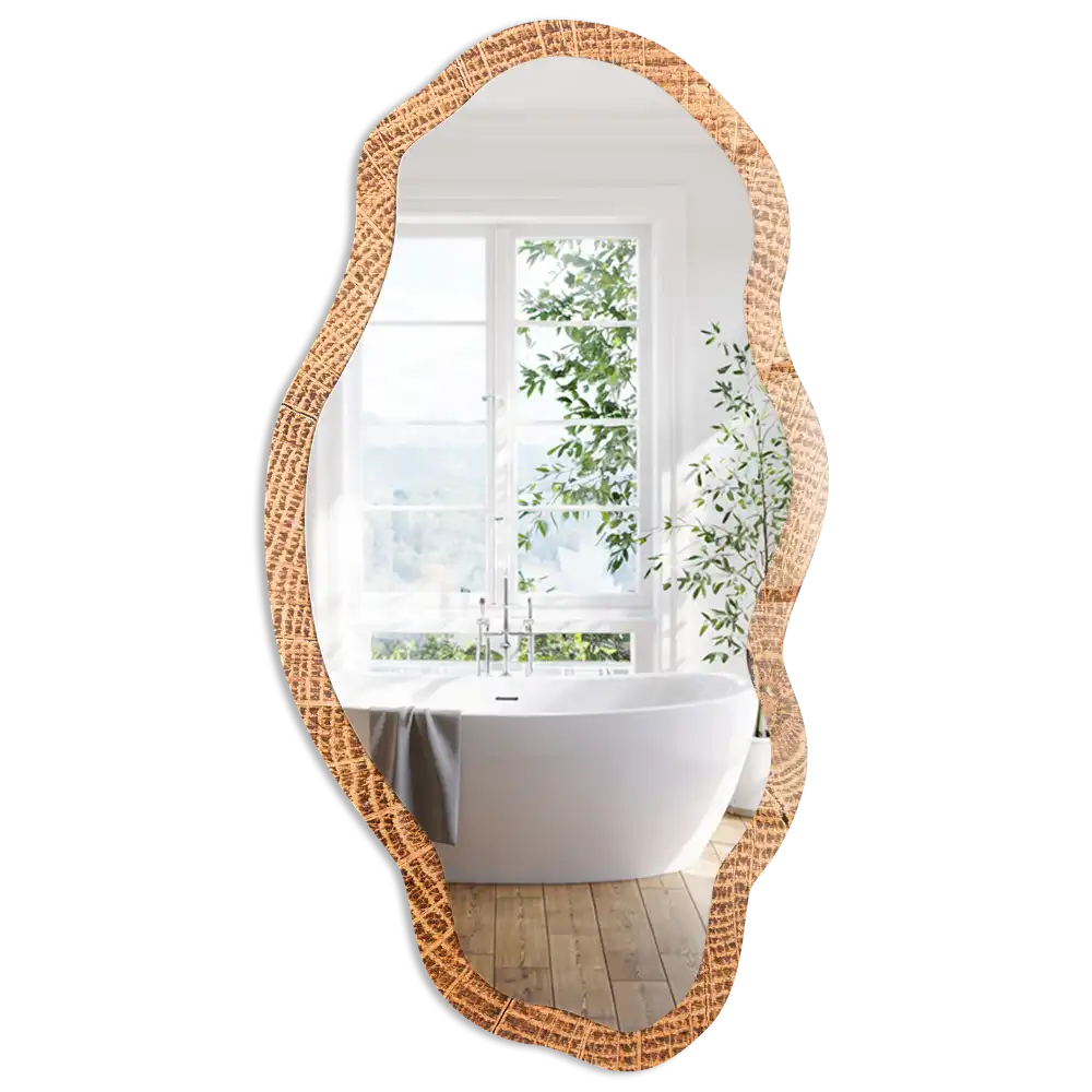 Miroir irrégulier à motif effet bois