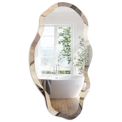 Miroir mural encadré avec impression géométrique en bois de forme irrégulière