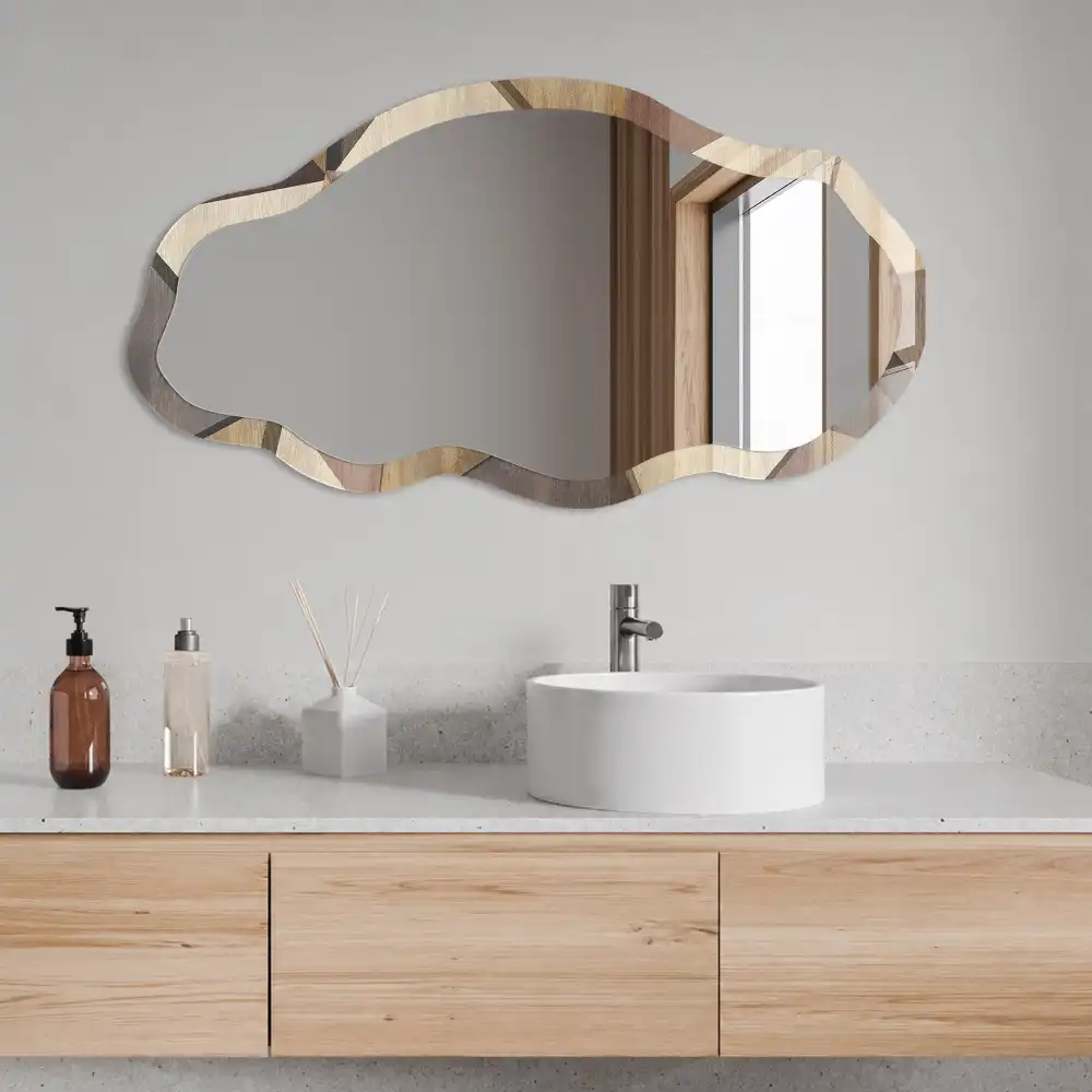 Miroir mural encadré avec impression géométrique en bois de forme irrégulière