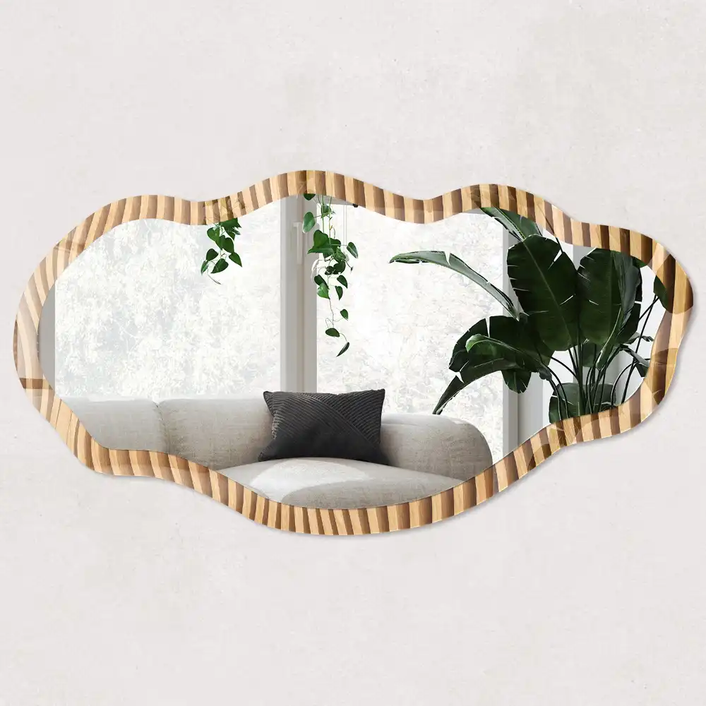 Miroir décoratif irrégulier à motif vagues de bois