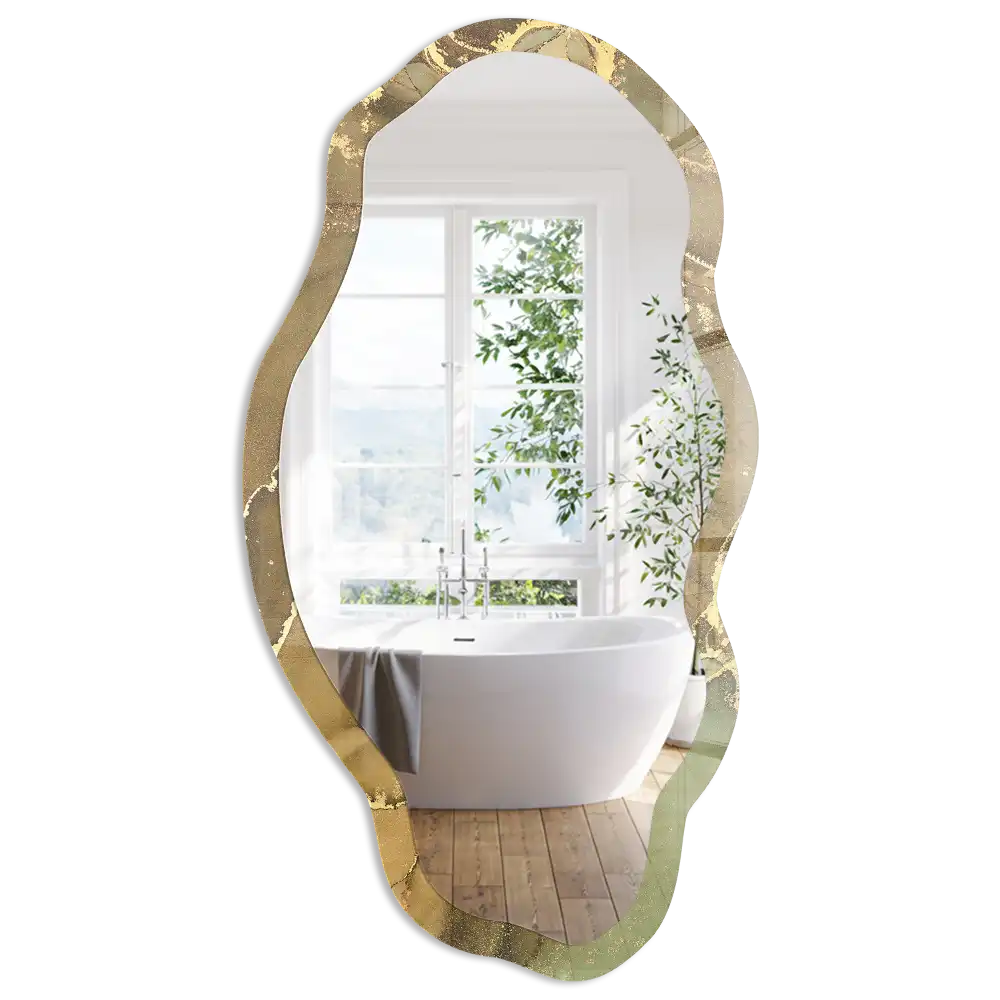 Miroir encadré à impression marbre de forme irrégulière