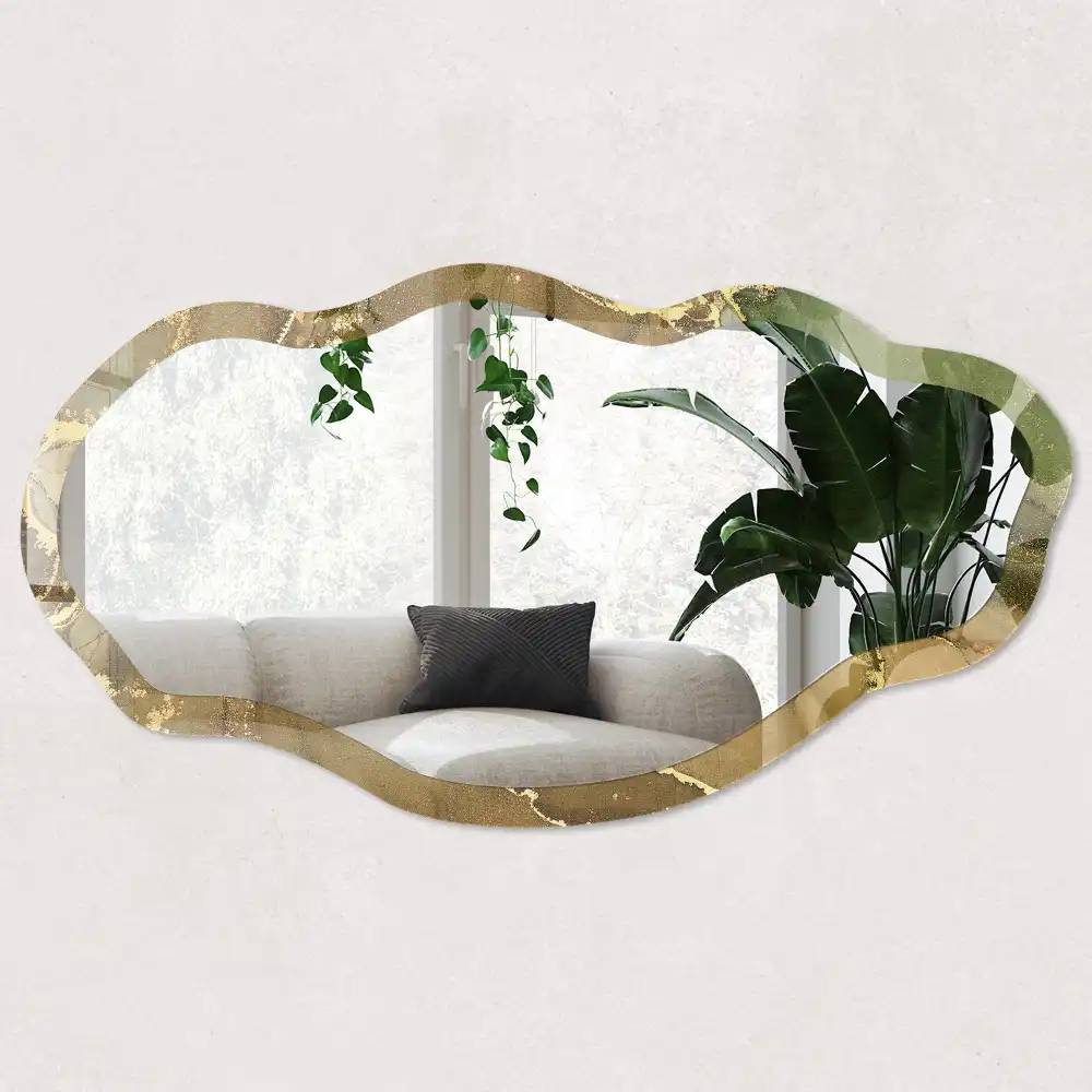 Miroir encadré à impression marbre de forme irrégulière