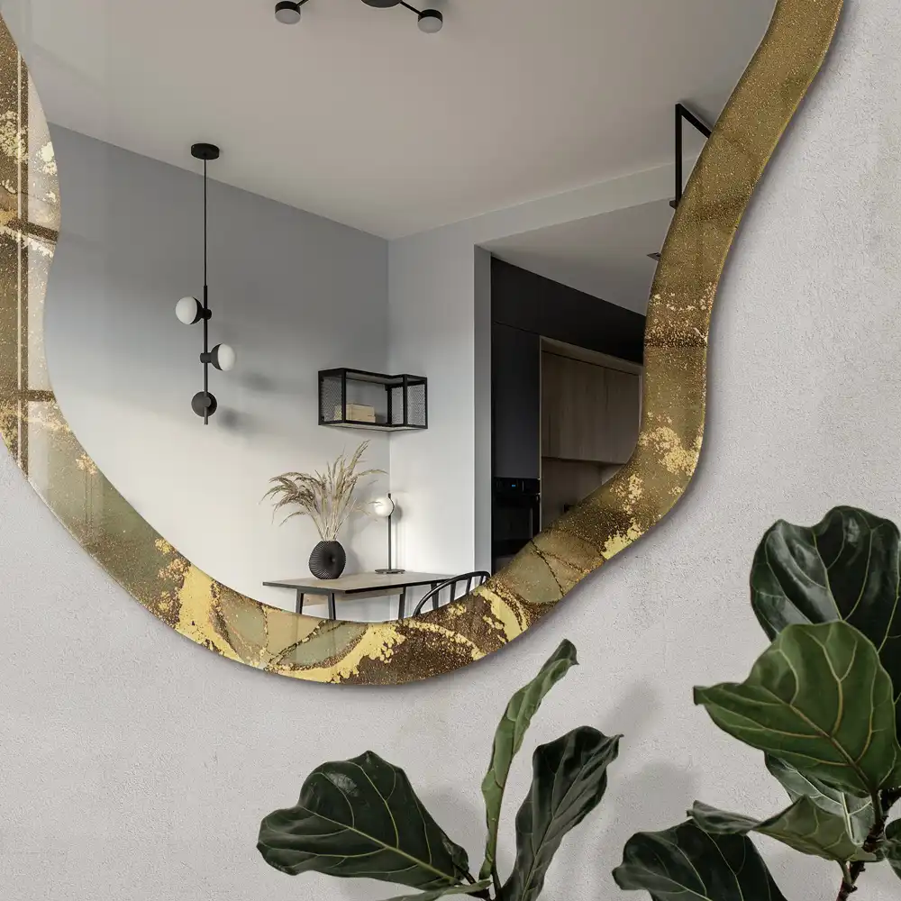Miroir encadré à impression marbre de forme irrégulière