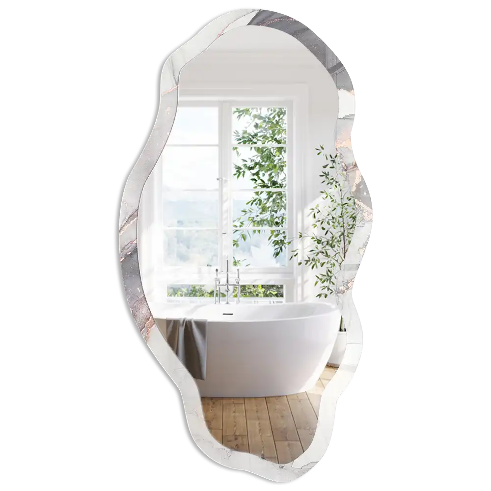 Miroir encadré à impression abstraite de forme irrégulière