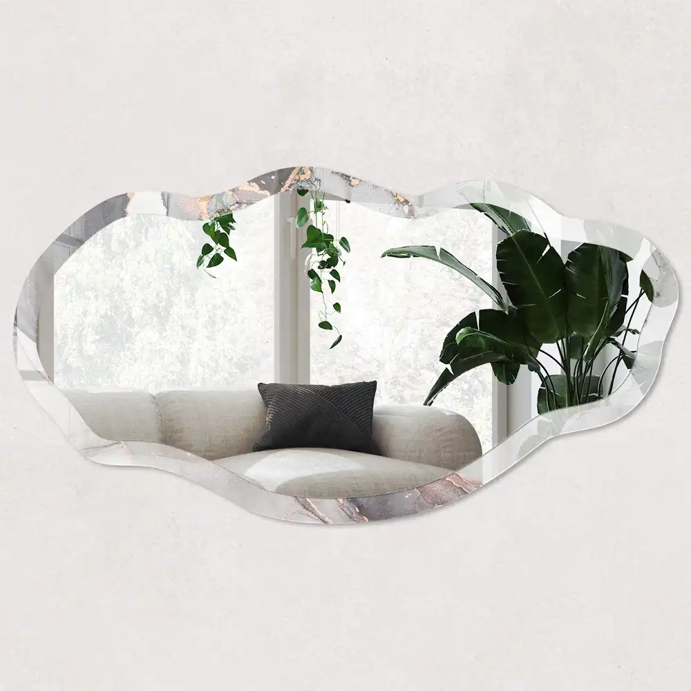 Miroir encadré à impression abstraite de forme irrégulière