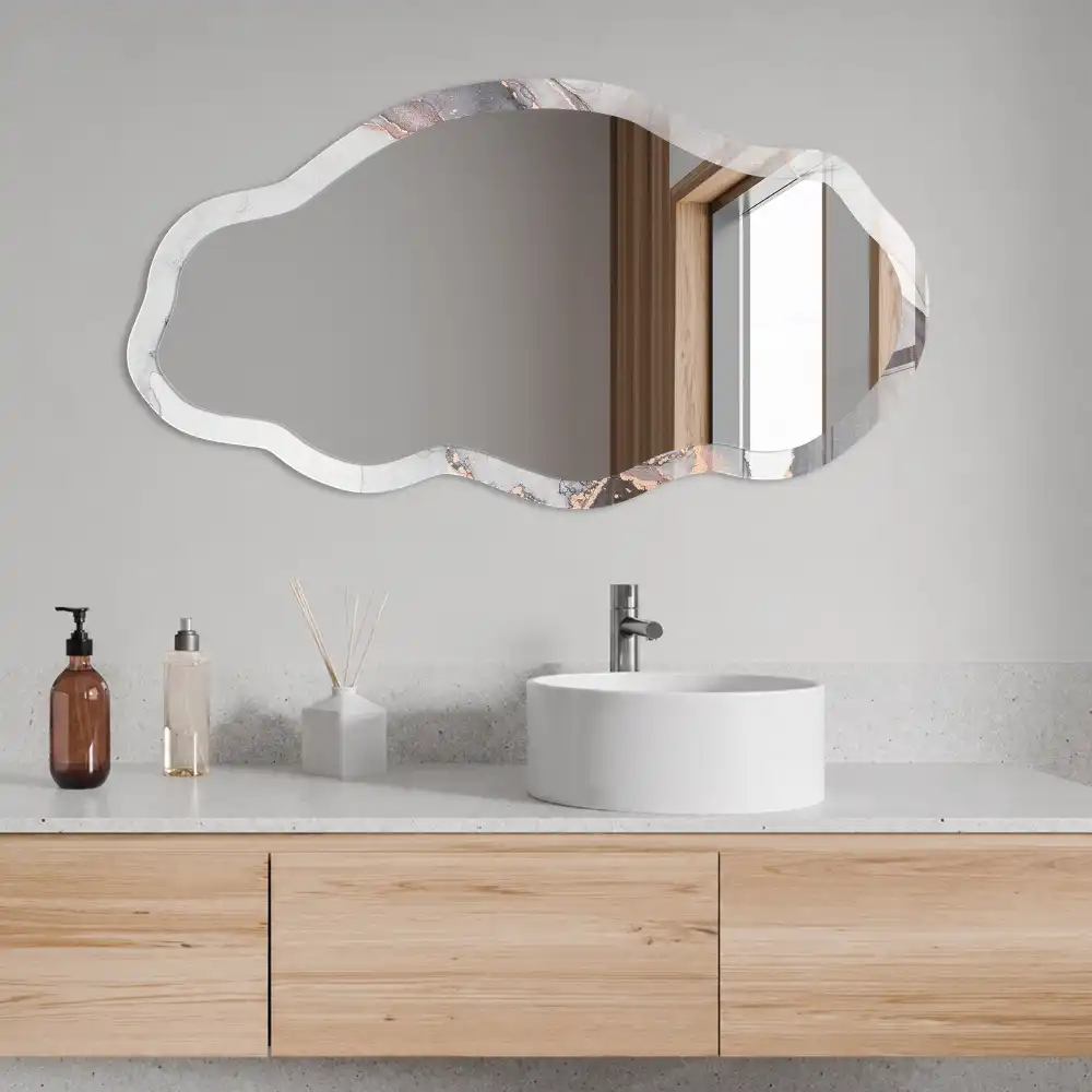Miroir encadré à impression abstraite de forme irrégulière