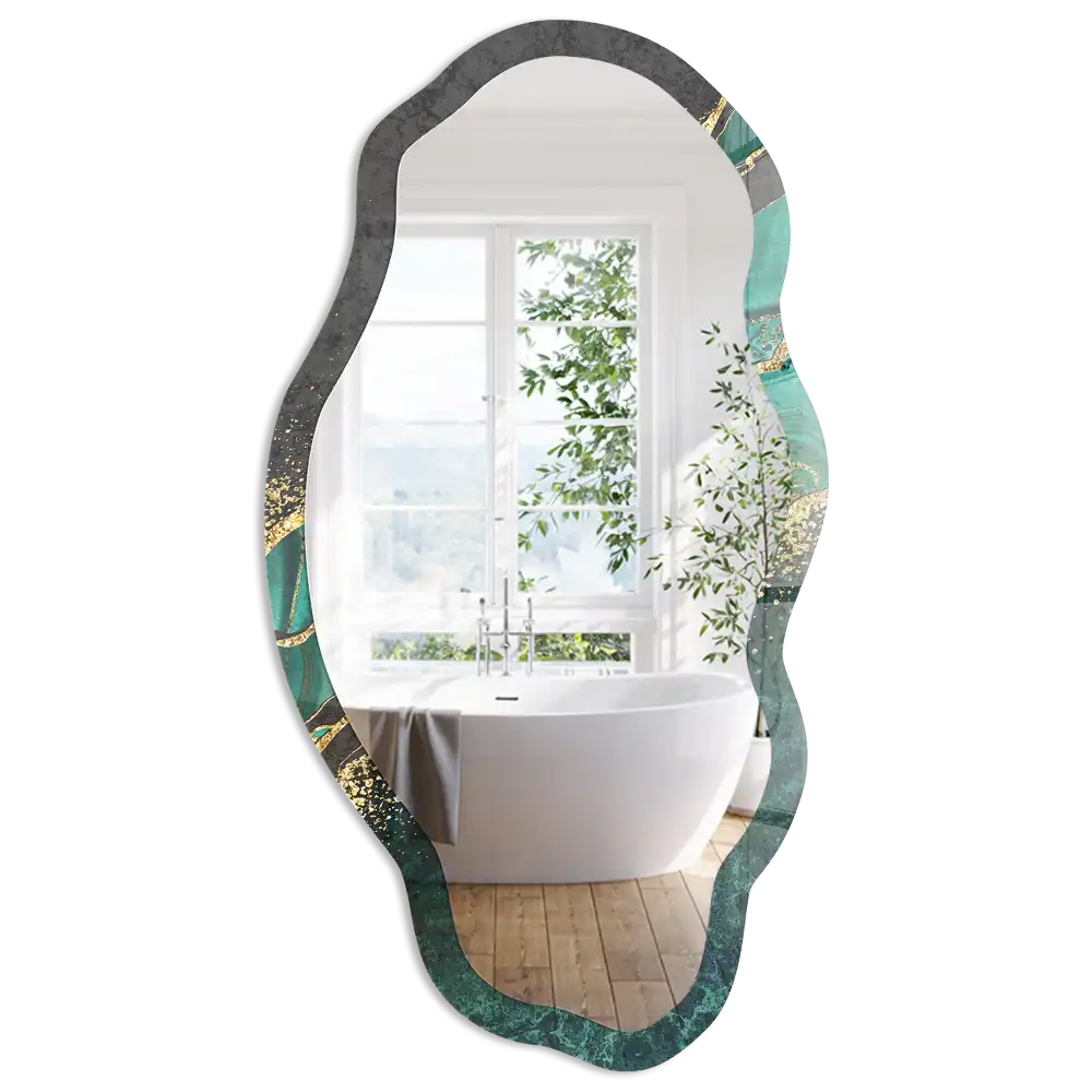 Miroir encadré à motif de rayures vertes et forme irrégulière