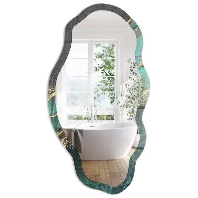 Miroir encadré à motif de rayures vertes et forme irrégulière