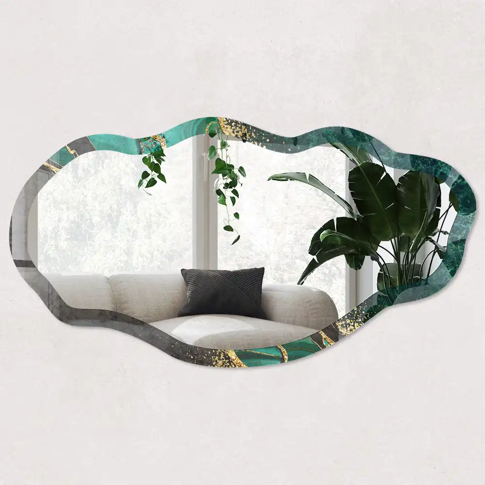 Miroir encadré à motif de rayures vertes et forme irrégulière