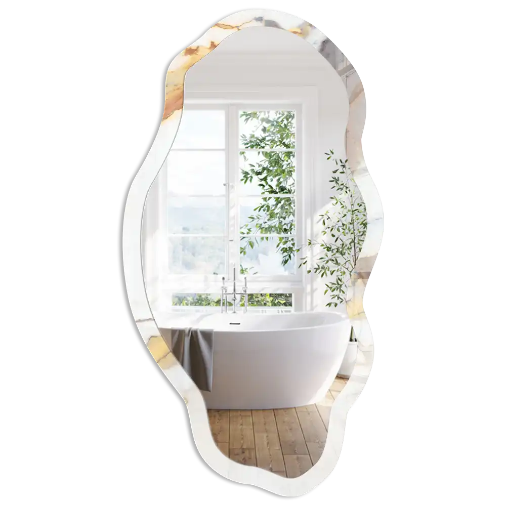 Miroir encadré à impression marbre de forme irrégulière