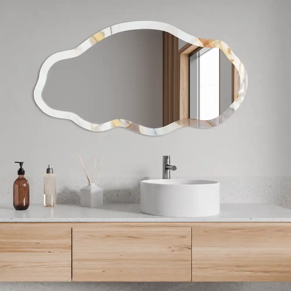 Miroir encadré à impression marbre de forme irrégulière