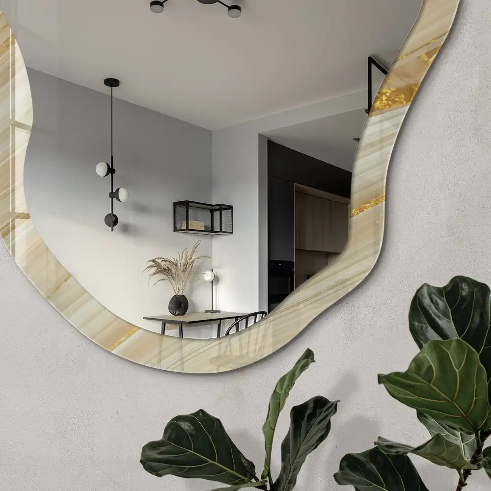 Miroir décoratif irrégulier avec impression vagues ensoleillées