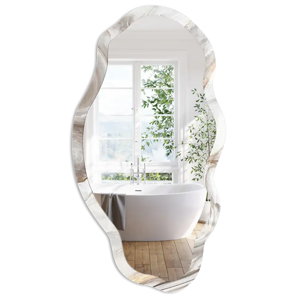 Miroir irrégulier à motif abstrait effet marbre