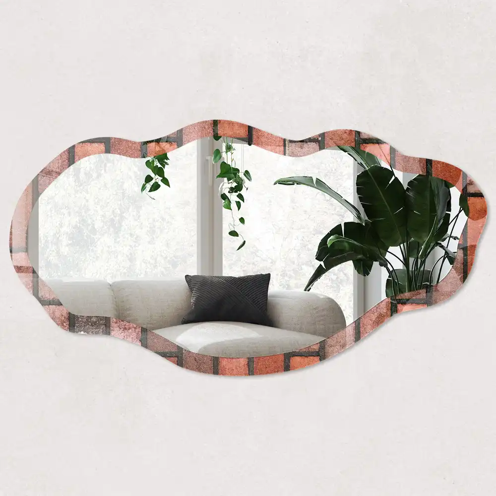 Miroir encadré à impression forme irrégulière motif brique de loft
