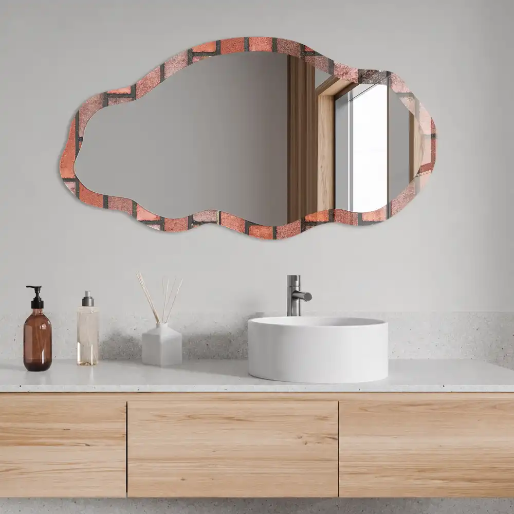 Miroir encadré à impression forme irrégulière motif brique de loft