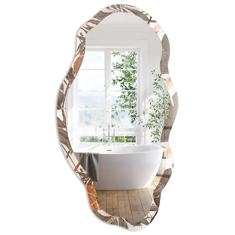 Miroir irrégulier à motif de feuilles tropicales