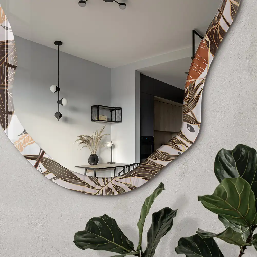 Miroir irrégulier à motif de feuilles tropicales