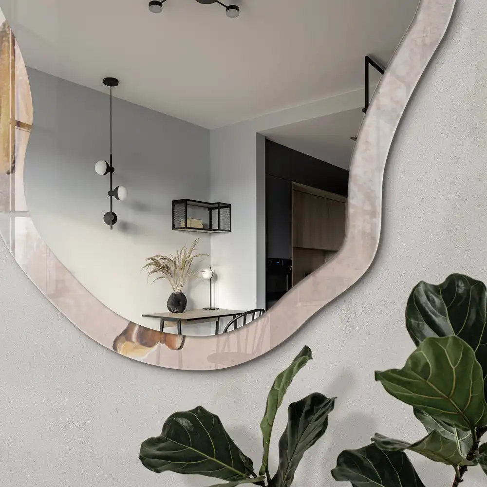 Miroir encadré à motif de feuilles végétales de forme irrégulière