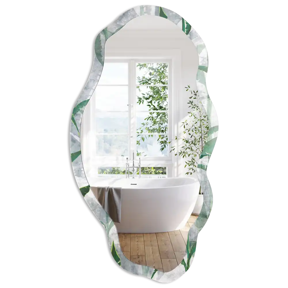 Miroir décoratif irrégulier à motif de feuilles vertes