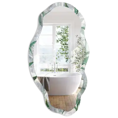 Miroir décoratif irrégulier à motif de feuilles vertes