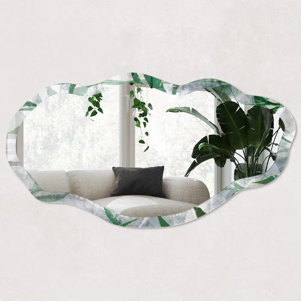 Miroir décoratif irrégulier à motif de feuilles vertes