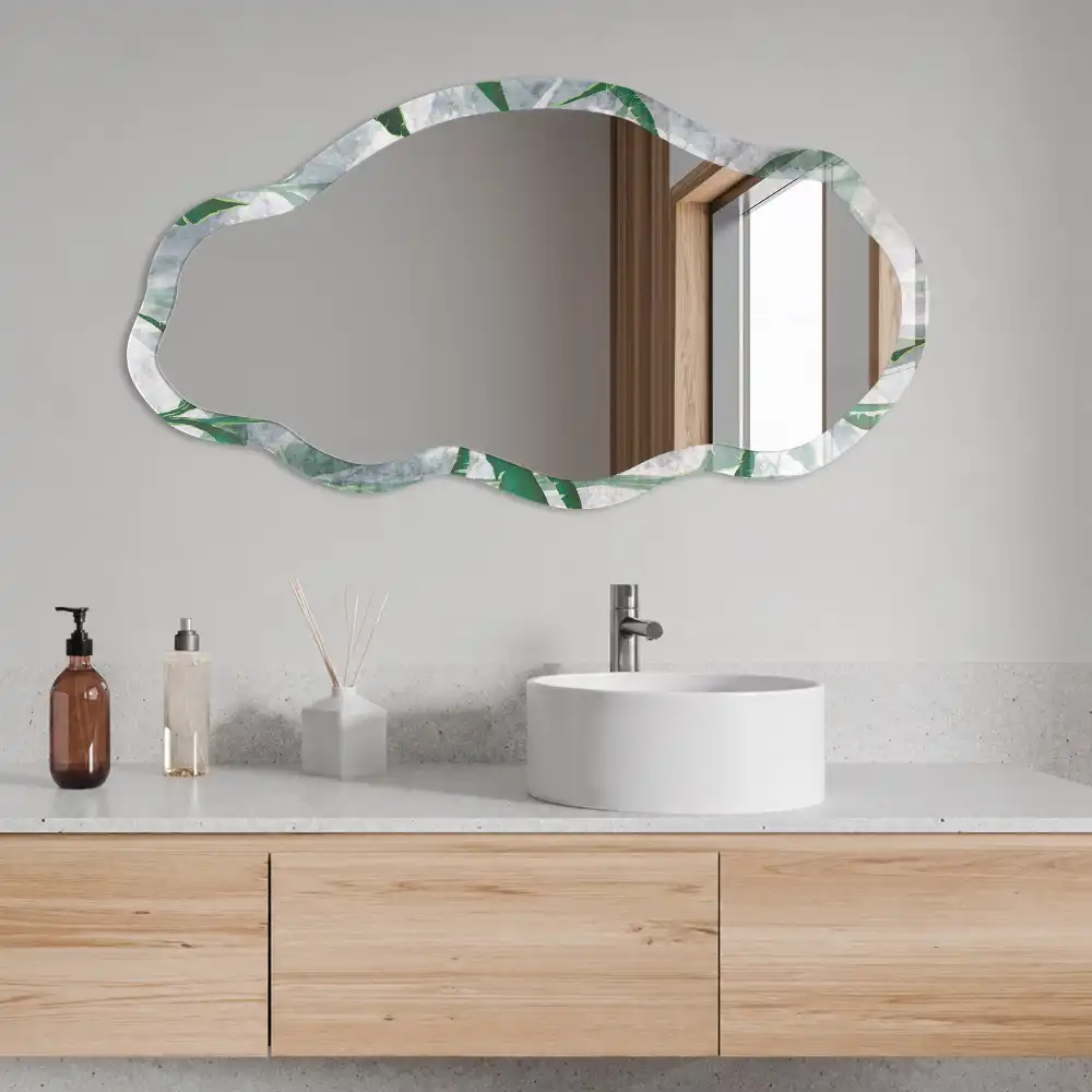 Miroir décoratif irrégulier à motif de feuilles vertes