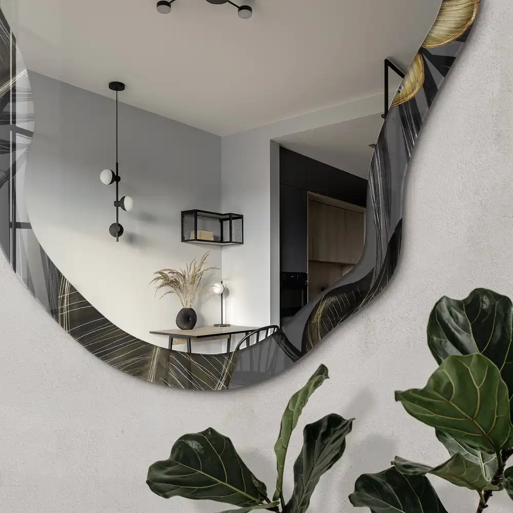 Miroir irrégulier à motif jardin tropical
