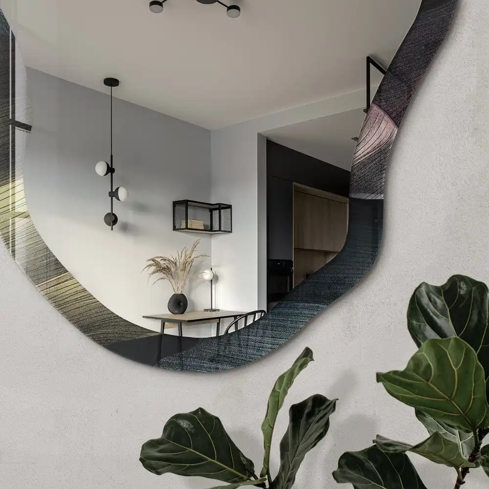 Miroir décoratif irrégulier à motif de feuilles tropicales
