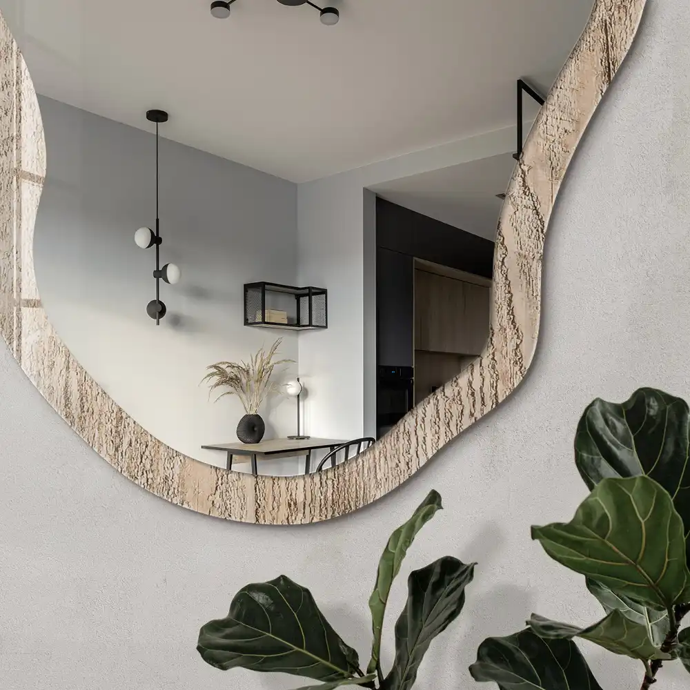 Miroir décoratif irrégulier effet bois
