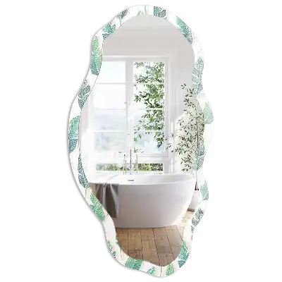 Miroir encadré à motif de feuilles tropicales forme irrégulière