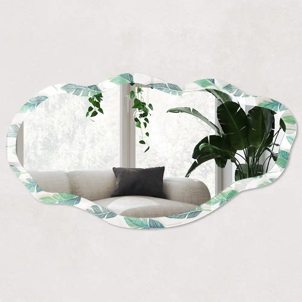 Miroir encadré à motif de feuilles tropicales forme irrégulière