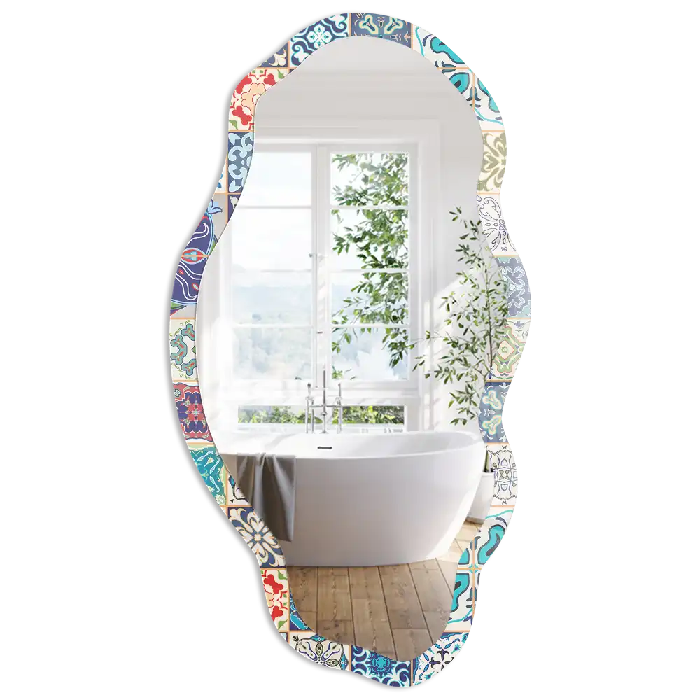 Miroir décoratif irrégulier à motif carrelage coloré
