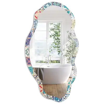 Miroir décoratif irrégulier à motif carrelage coloré