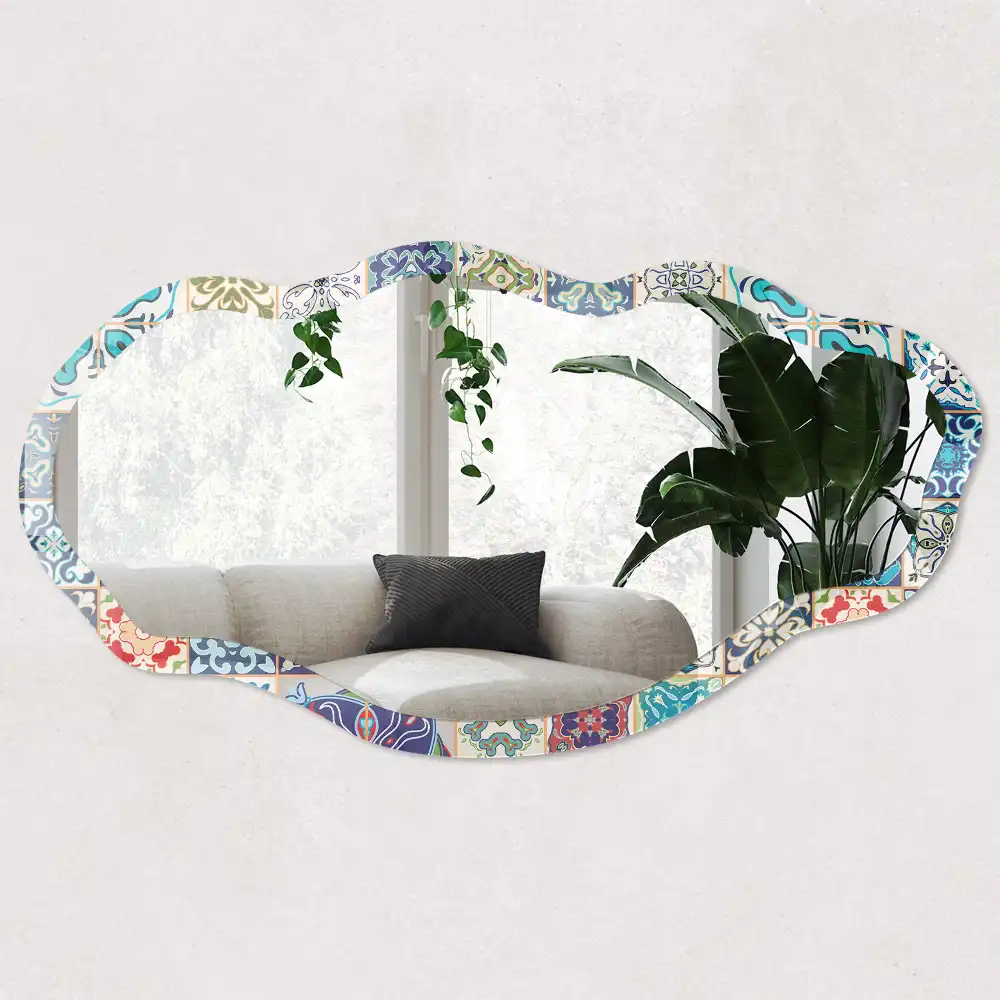 Miroir décoratif irrégulier à motif carrelage coloré