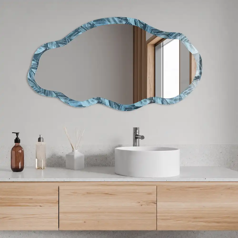 Miroir irrégulier à motif de feuilles bleues