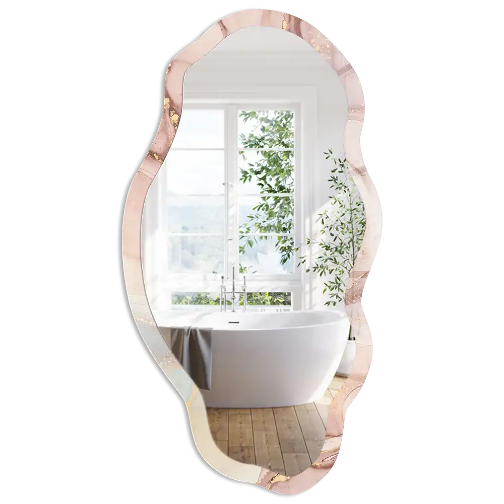 Miroir encadré à impression forme irrégulière vagues abstraites