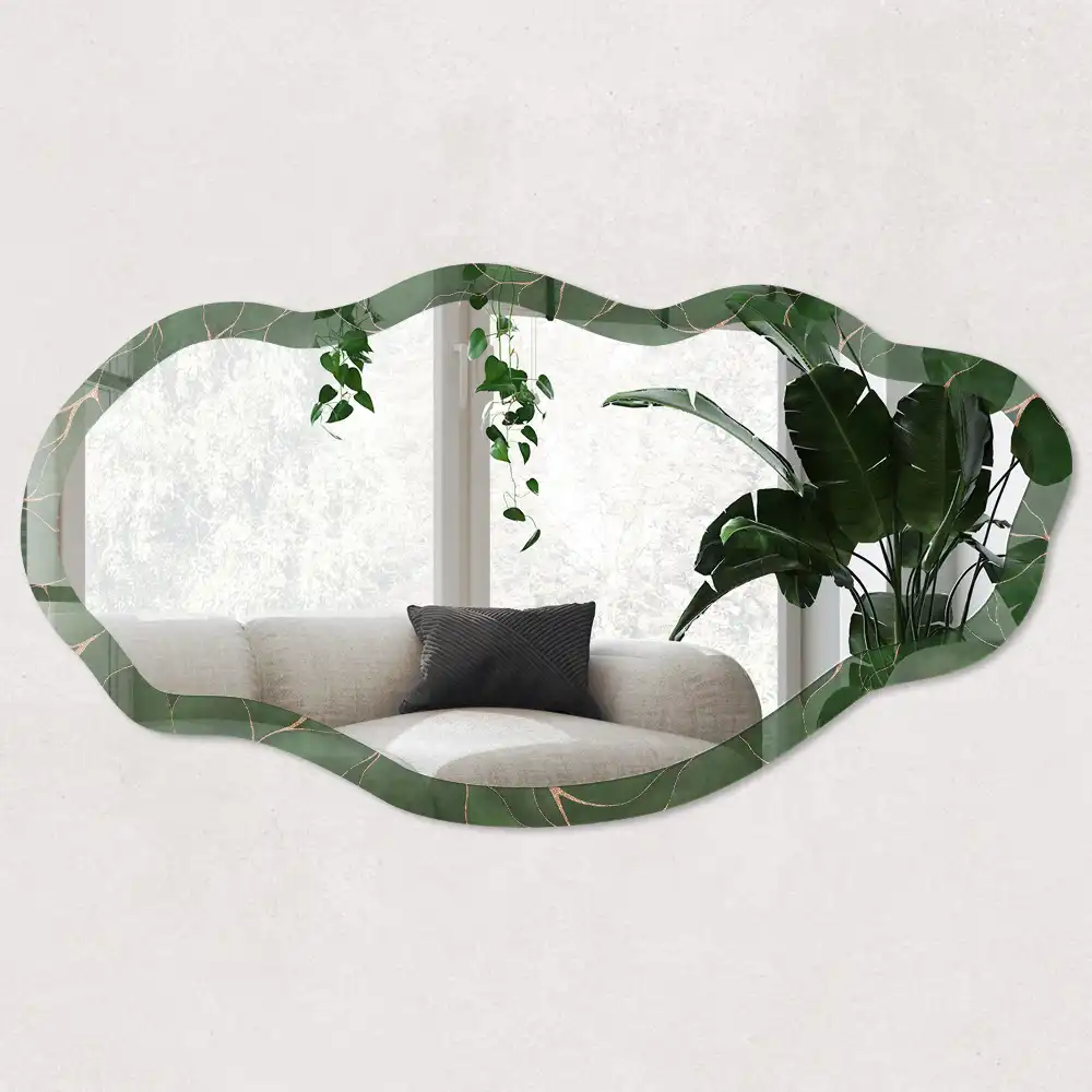 Miroir décoratif irrégulier à motif de feuilles vertes