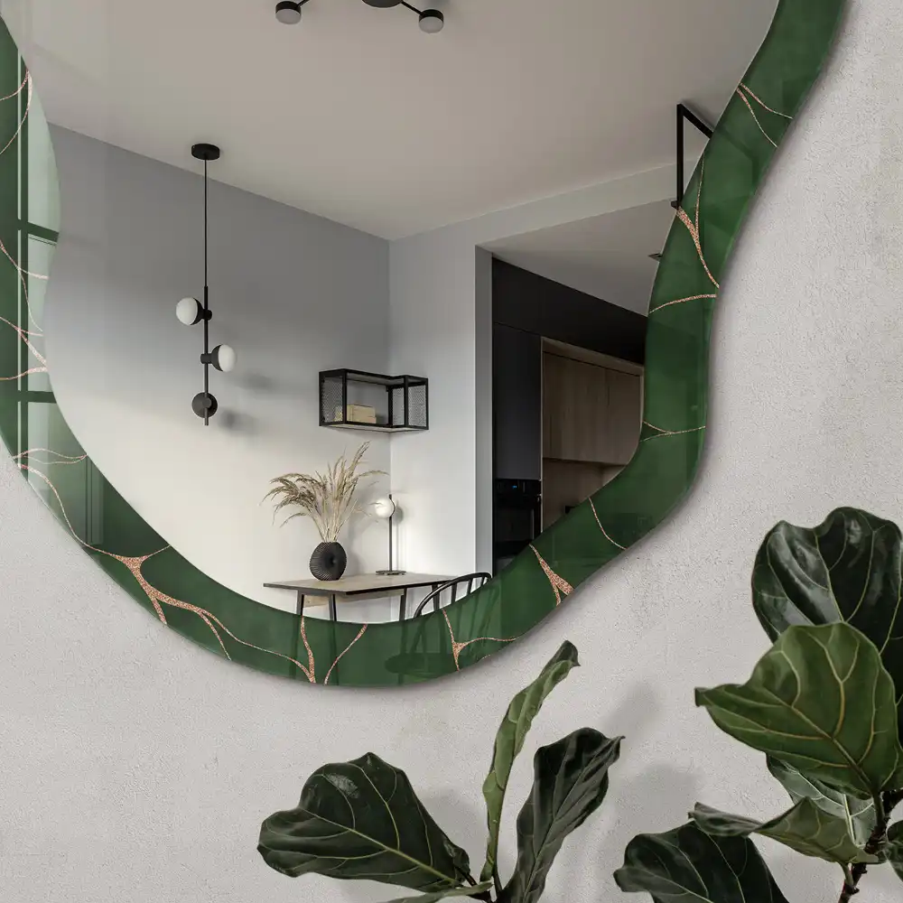 Miroir décoratif irrégulier à motif de feuilles vertes