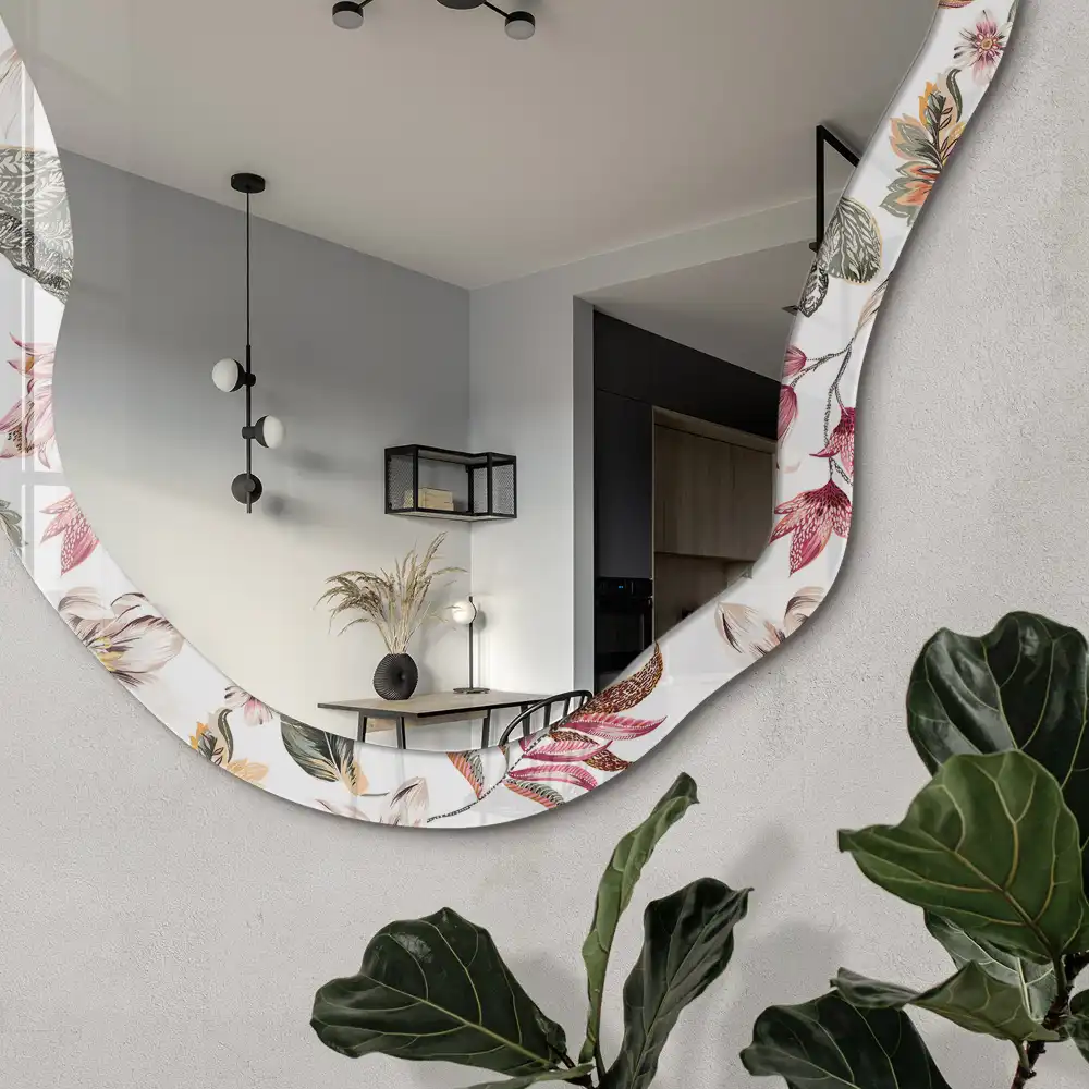 Miroir irrégulier à motif floral