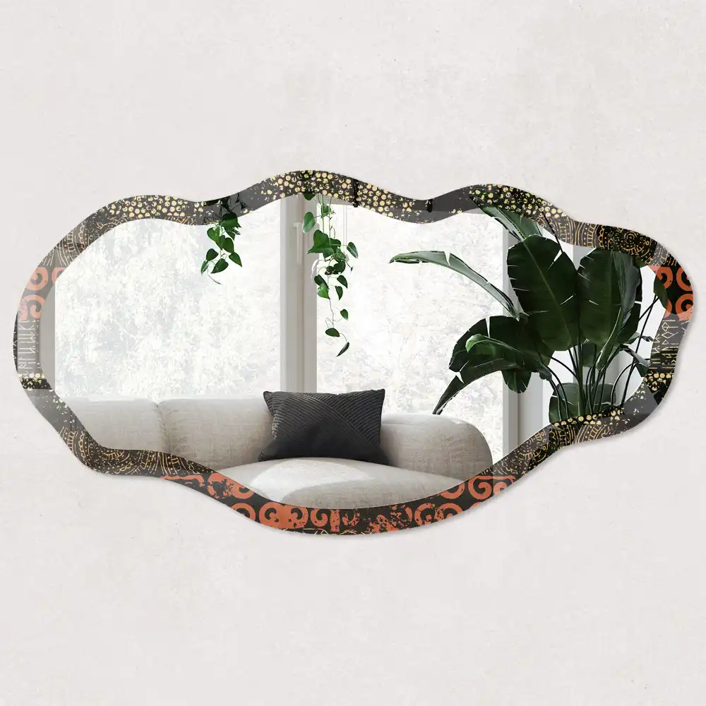 Miroir encadré avec impression forme irrégulière style rétro