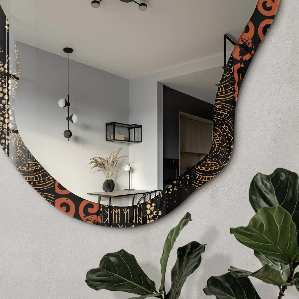 Miroir encadré avec impression forme irrégulière style rétro