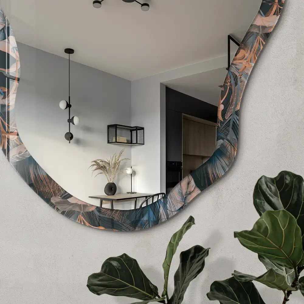 Miroir décoratif irrégulier à motif de composition végétale