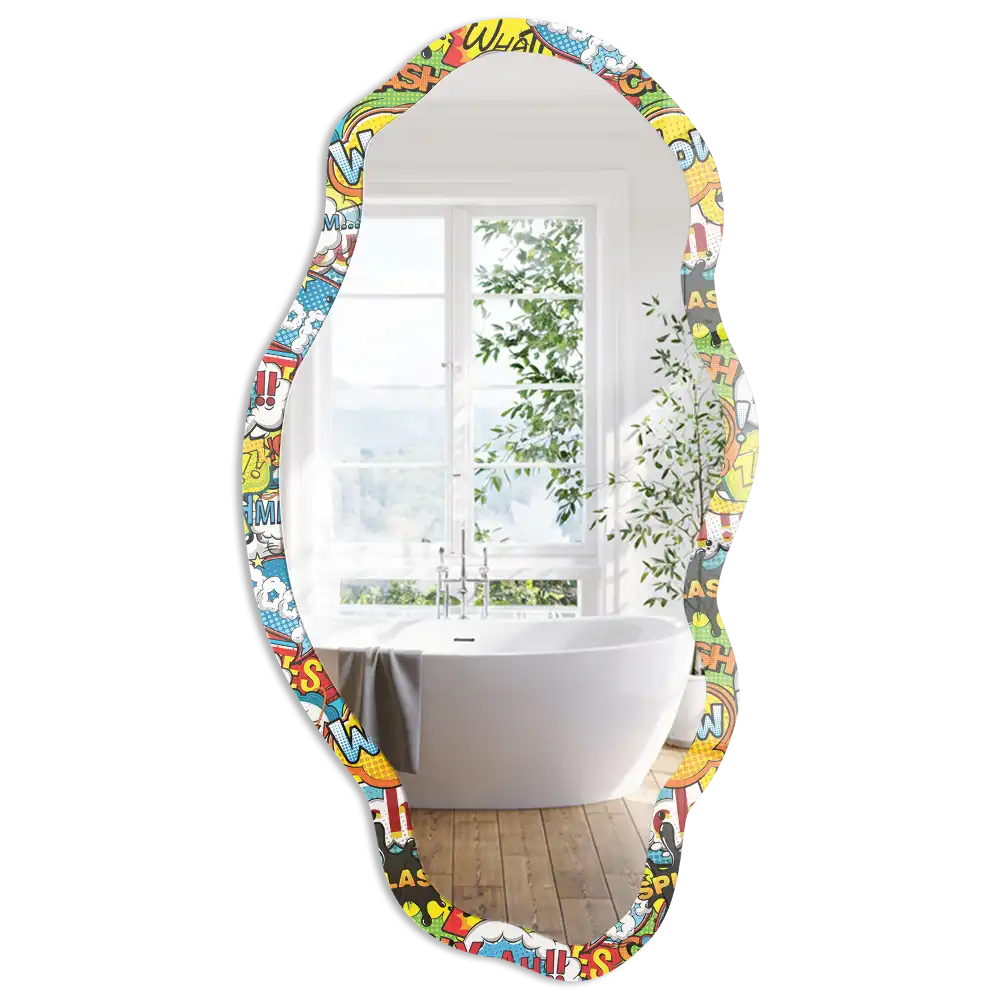 Miroir encadré à impression pop-art forme irrégulière
