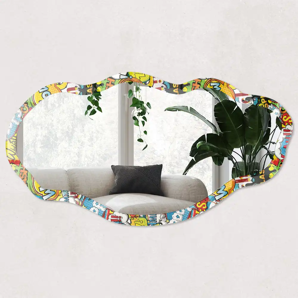 Miroir encadré à impression pop-art forme irrégulière
