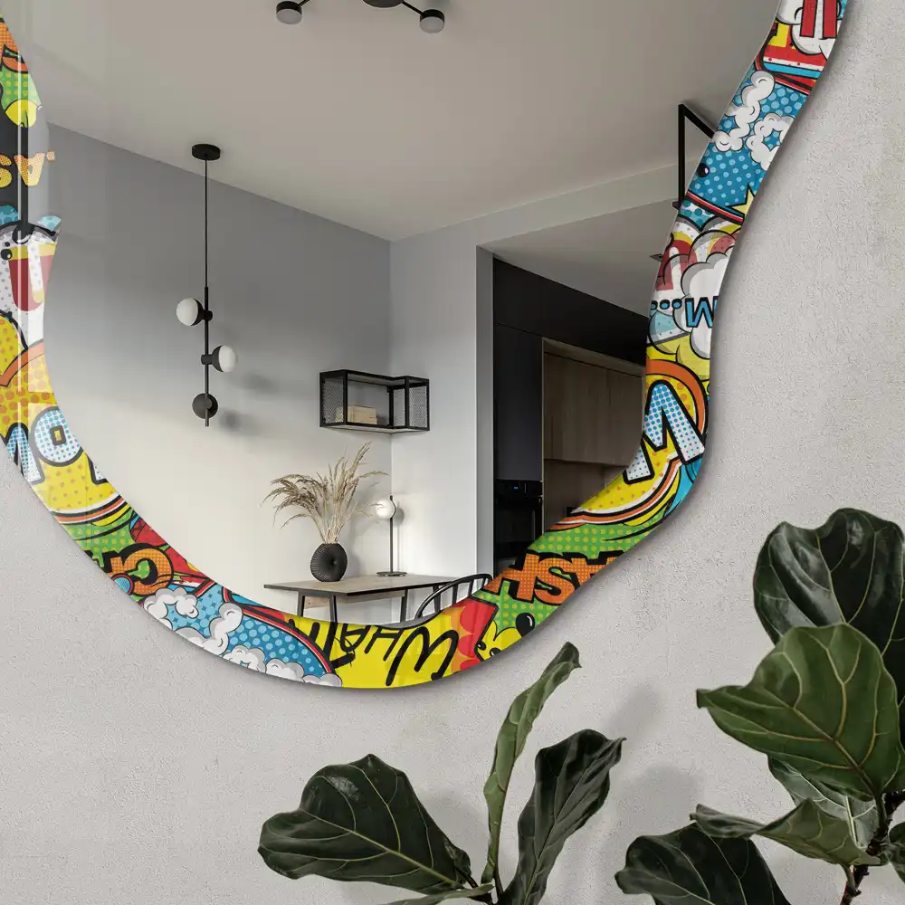 Miroir encadré à impression pop-art forme irrégulière