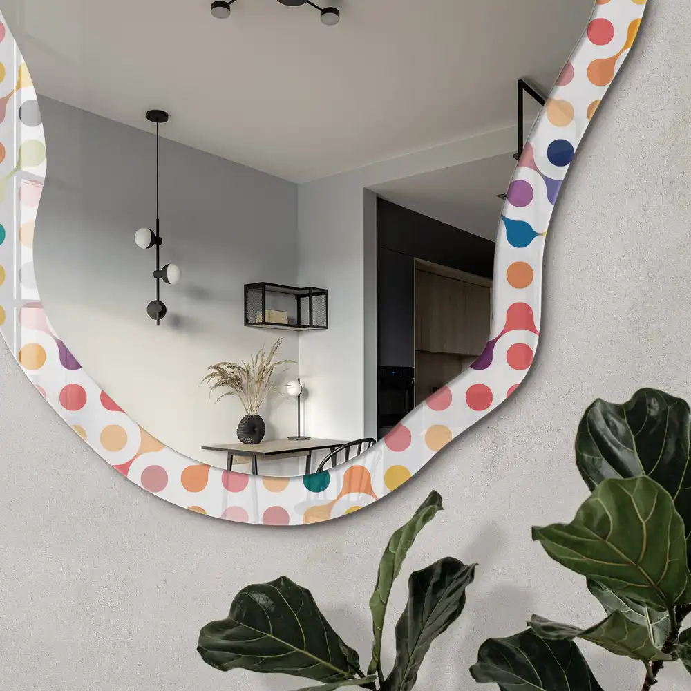 Miroir décoratif irrégulier à motif géométrique coloré