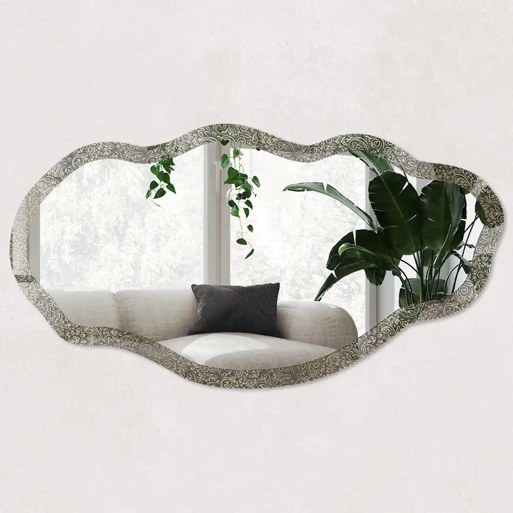 Miroir décoratif irrégulier à motif végétal doré