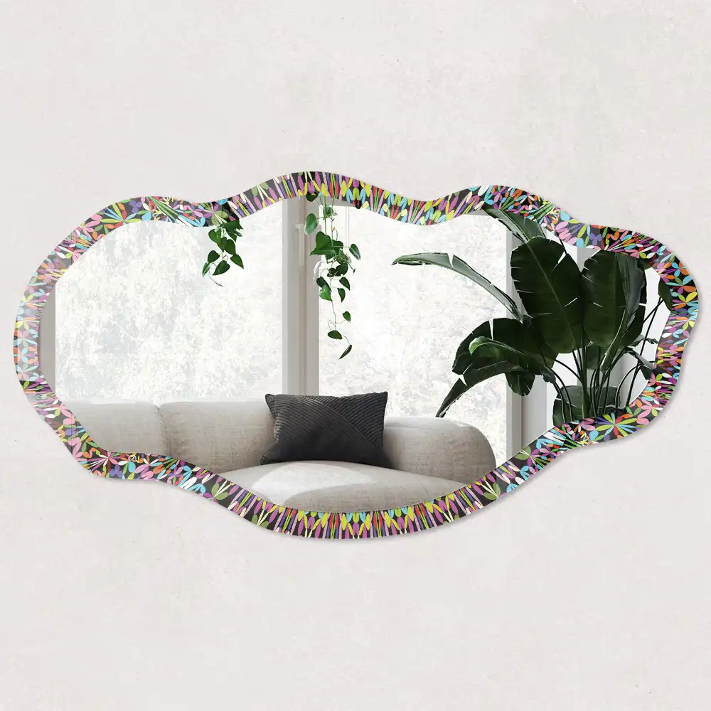 Miroir irrégulier avec impression motif mandala énergie