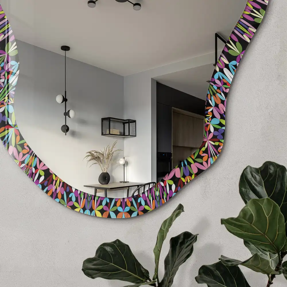 Miroir irrégulier avec impression motif mandala énergie