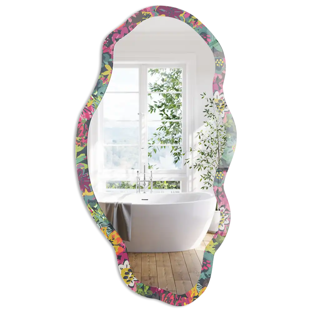 Miroir encadré à impression florale de forme irrégulière